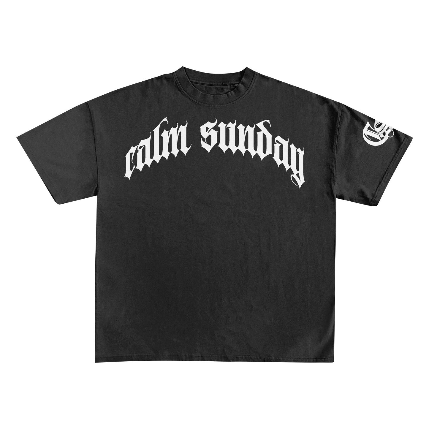 “Calm Sunday” Sleeve Logo Midweight T-shirt - Black